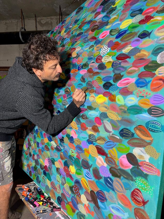 Painting in progress — studio basement